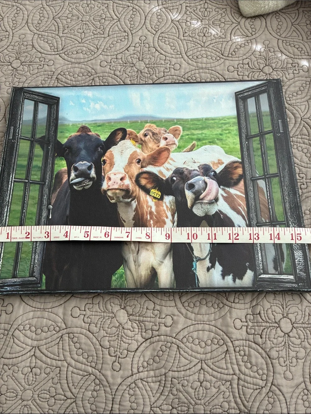 Cows (EUC) Source Unknown Canvas Wall Art - Green, Brown, Black & White Colors.